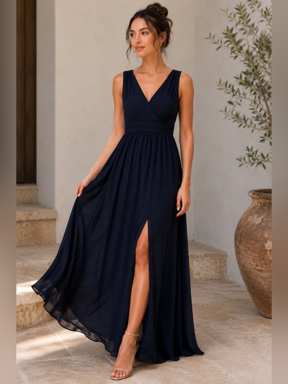 NWT Lulus Thoughts of Hue Navy Chiffon Maxi Dress XS Bridesmaid Formal